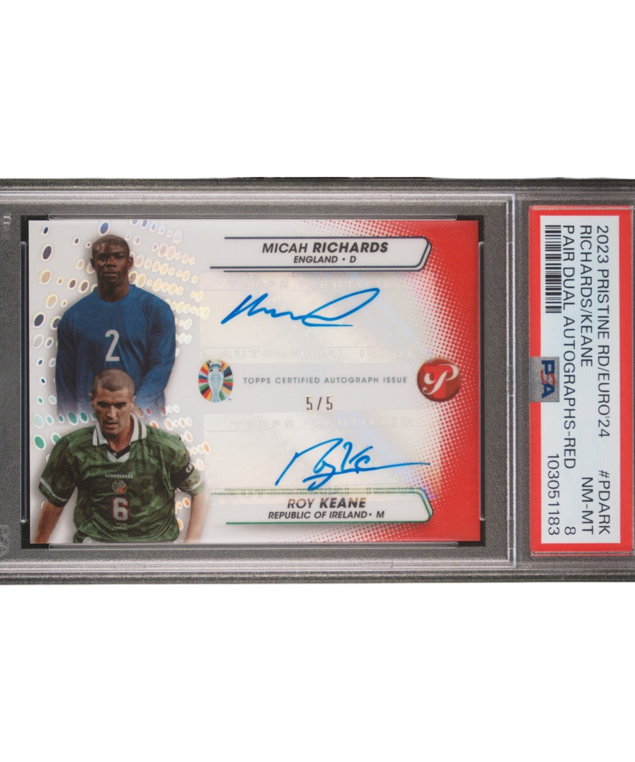 2023 TOPPS PRISTINE ROAD TO UEFA EURO 2024 PRISTINE PAIR DUAL AUTOGRAPHS PDARK ROY KEANE/MICAH RICHARDS RED