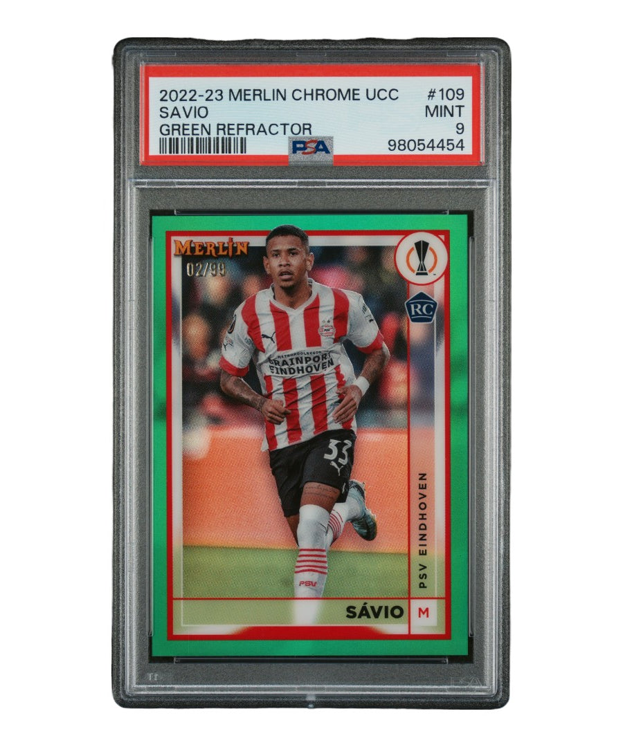 2022-23 Topps Merlin Chrome Uefa Club Competitions Savio #109 /99 Green Refractor