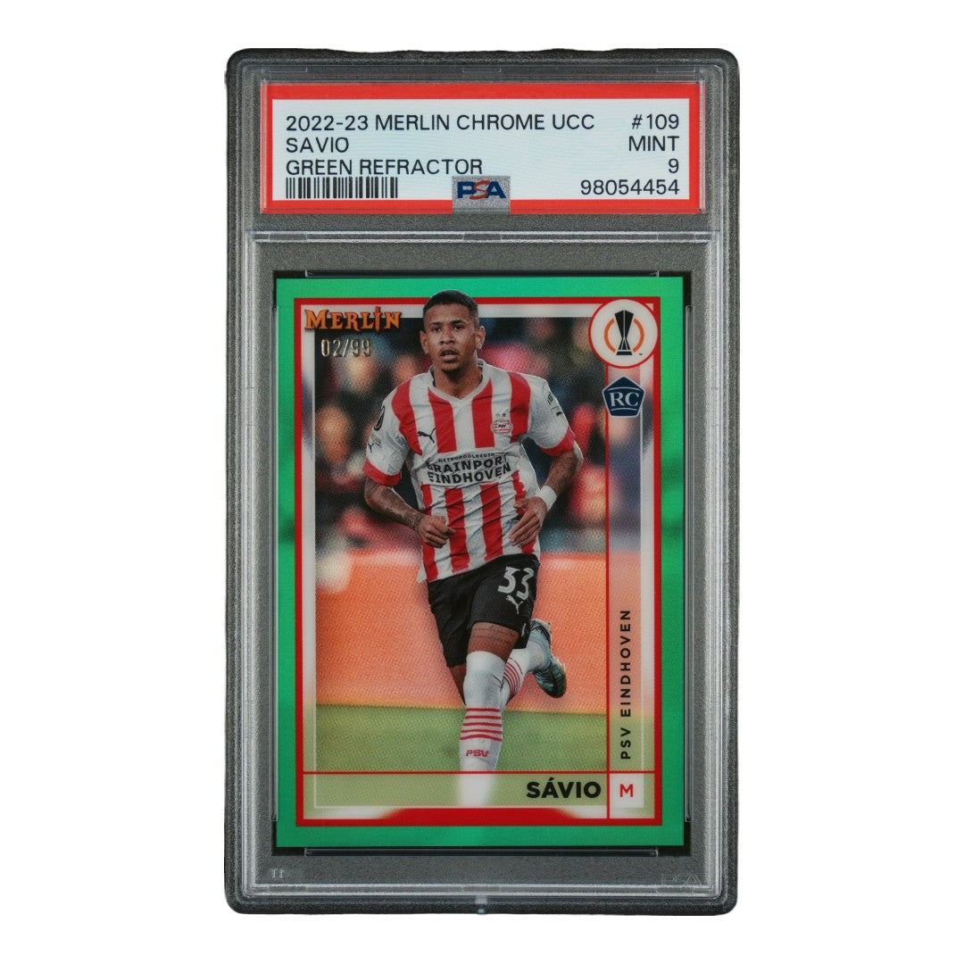 2022-23 Topps Merlin Chrome Uefa Club Competitions Savio #109 /99 Green Refractor