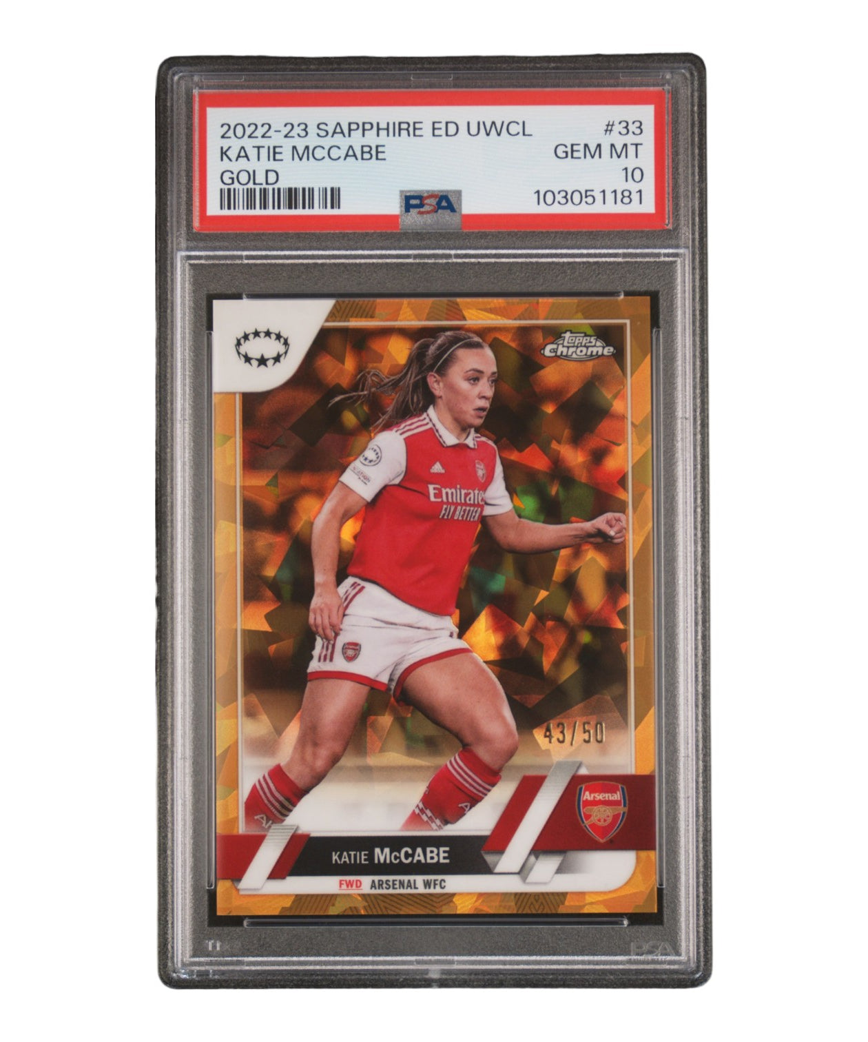 2022-23 TOPPS CHROME SAPPHIRE EDITION UEFA WOMEN'S CHAMPIONS LEAGUE 33 KATIE MCCABE GOLD