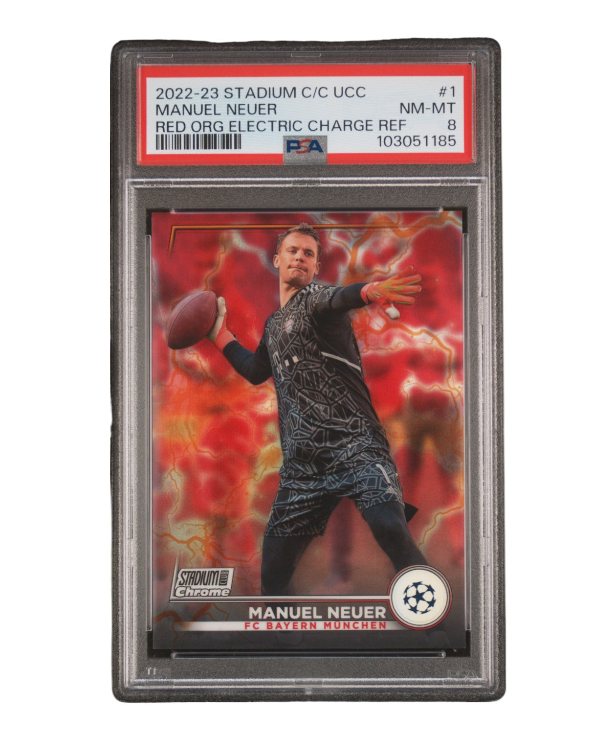 2022-23 TOPPS STADIUM CLUB CHROME UEFA CLUB COMPETITIONS 1 MANUEL NEUER RED ORANGE ELECTRIC CHARGE REFRACTOR