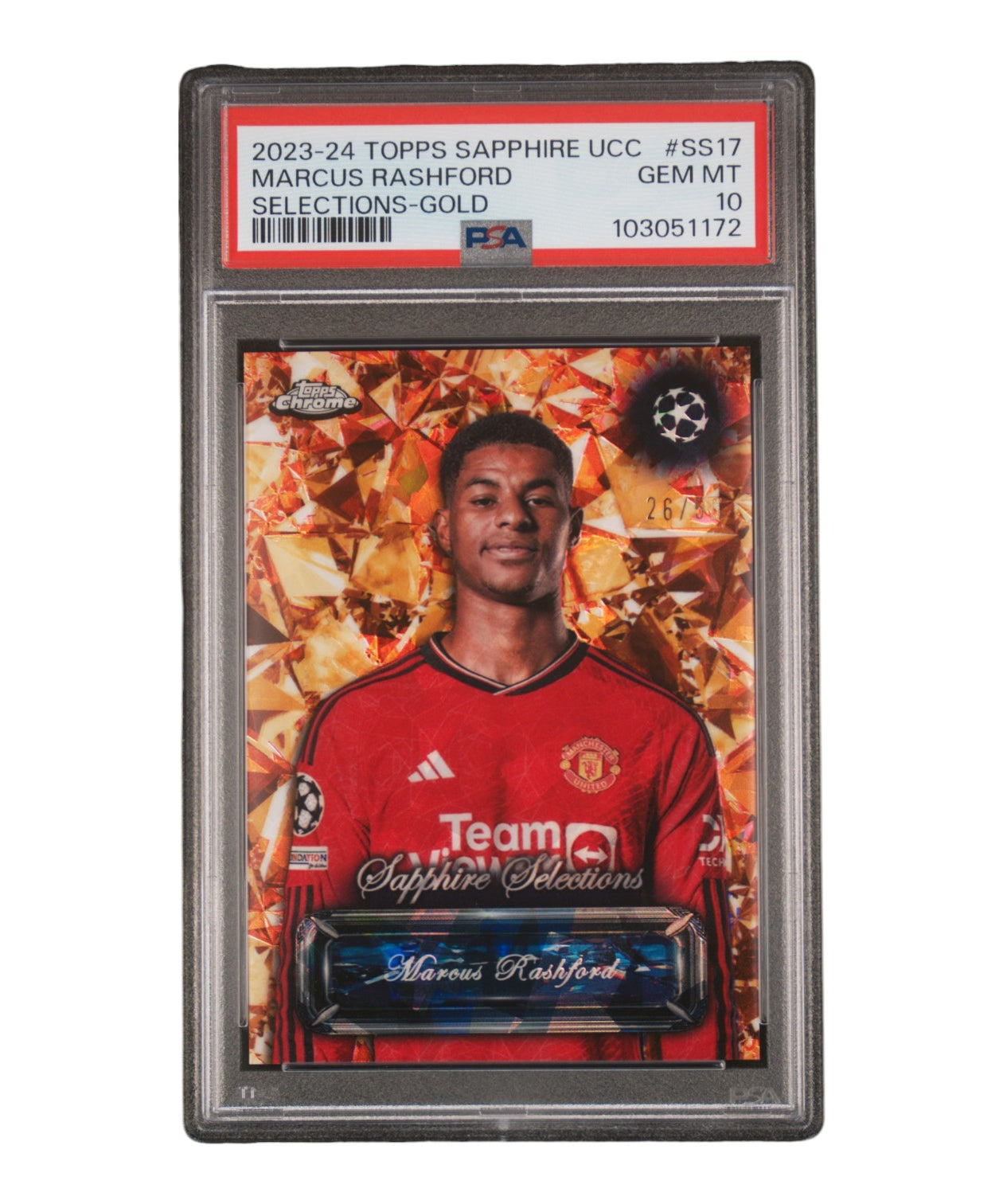 2023-24 TOPPS CHROME SAPPHIRE EDITION UEFA CLUB COMPETITIONS SAPPHIRE SELECTIONS SS17 MARCUS RASHFORD GOLD