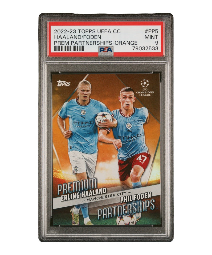 2022 Topps Uefa Club Competitions Premium Partnerships Haaland/Foden #PP5 /25 Orange